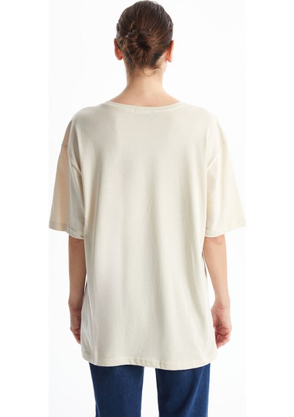 Yeni Sezon Bisiklet Yaka Baskili Oversize Kadin Tisort - S5FA87Z8 fırsatları