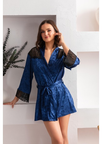 - Kuşaklı Mini Boy Sabahlık Lacivert (MGP12116)