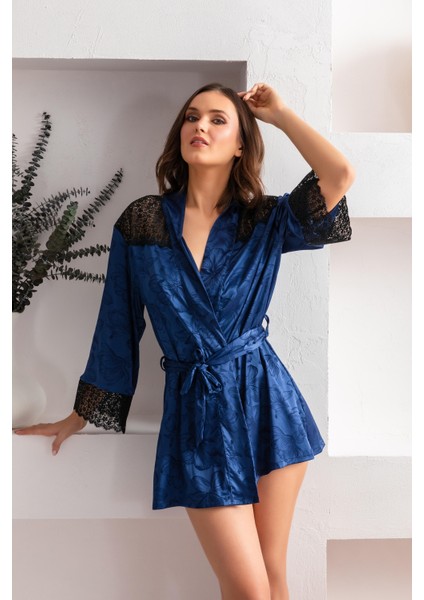 - Kuşaklı Mini Boy Sabahlık Lacivert (MGP12116)
