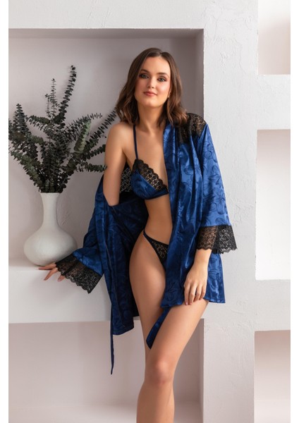 - Kuşaklı Mini Boy Sabahlık Lacivert (MGP12116)
