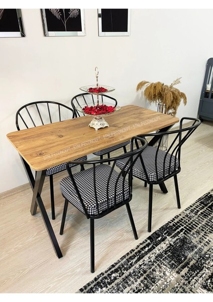 Mutfak Masa Takımı 60X120CM Yemek Masası x Metal Ayaklı Masa Seti 4 Güneş Sandalye Kumaş fırsatları