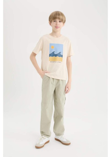Yeni Sezon Erkek Çocuk Loose Fit Standart Paça Gofre Dokulu Pantolon