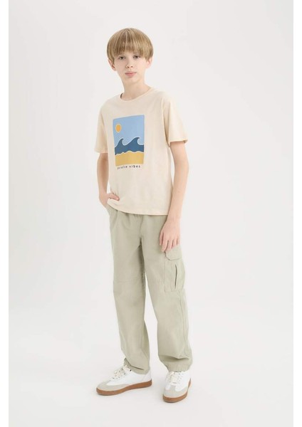 Yeni Sezon Erkek Çocuk Loose Fit Standart Paça Gofre Dokulu Pantolon