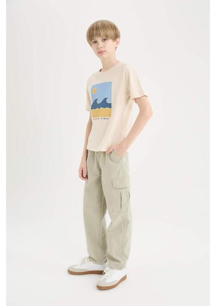 Yeni Sezon Erkek Çocuk Loose Fit Standart Paça Gofre Dokulu Pantolon