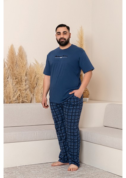 Yazlık Büyük Beden Erkek Pamuk Pijama Takımı- Kısa Kollu Erkek Pijaması