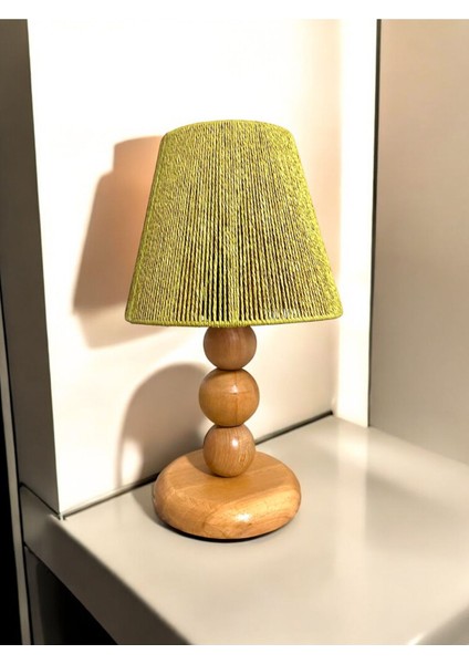 Hasır El Yapımı Bohem Ahşap Ayaklı Rustik Abajur