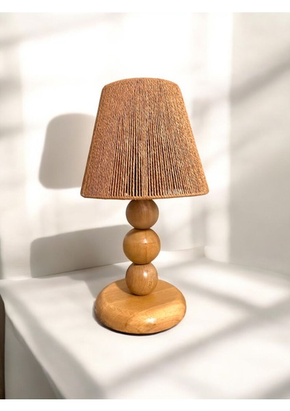 Hasır El Yapımı Bohem Ahşap Ayaklı Rustik Abajur