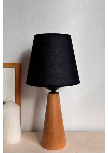 Bohem Ahşap Ayaklı Konik Abajur