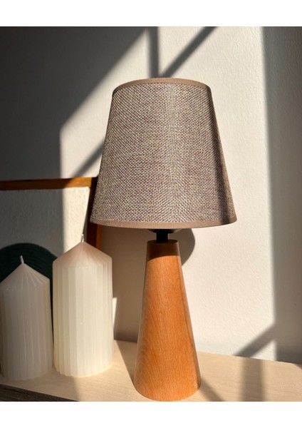 Bohem Ahşap Ayaklı Konik Abajur