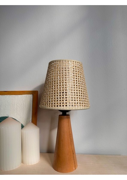 Bohem Ahşap Ayaklı Konik Abajur