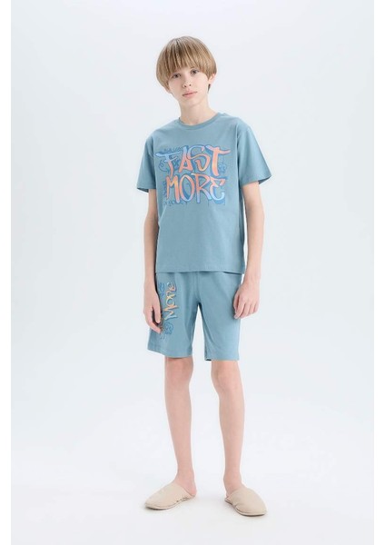 Yeni Sezon Erkek Çocuk Pijama Takımı Baskılı Kısa Kollu Üst Şort