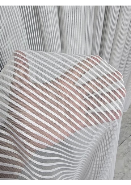 Kalın Çizgili Gümüş Simli Tül Perde Ekru 1 E 2,5 Pileli ET4010GUMUS