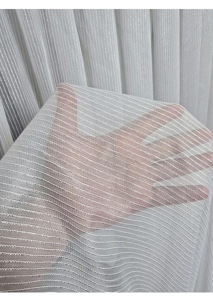 Çizgili Gümüş Simli Tül Perde Ekru 1 E 3 Pileli ET4020GUMUS