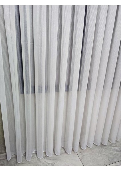 Çizgili Gümüş Simli Tül Perde Ekru 1 E 3 Pileli ET4020GUMUS