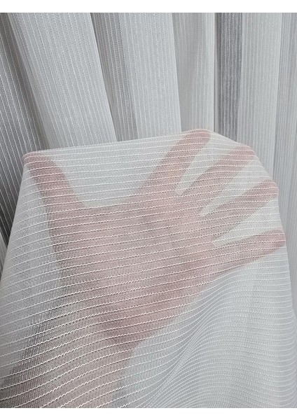 Çizgili Şeffaf Simli Şık Tül Perde Ekru 1 E 2,5 Pileli ET4020SIMLI