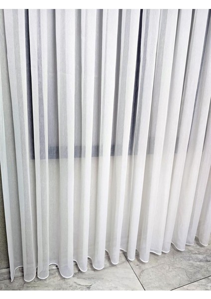 Çizgili Şeffaf Simli Şık Tül Perde Ekru 1 E 2,5 Pileli ET4020SIMLI modelleri