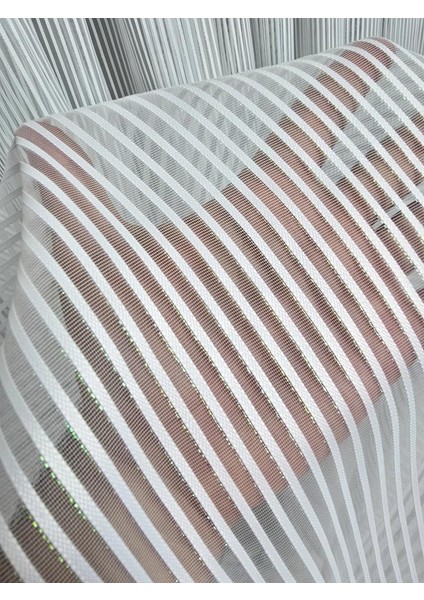 Kalın Çizgili Sedef Simli Tül Perde Ekru 1 E 3 Pileli ET4010SEDEF