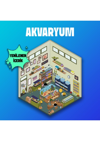 Akvaryum Izometrik Sticker, 3D Etiket Yapışkanlı Çıkartma