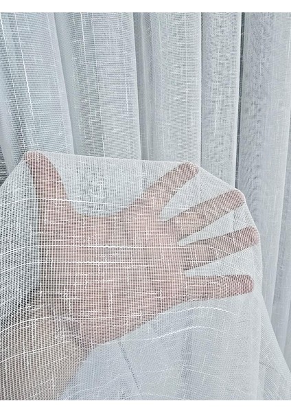 Naturel Keten Dokulu Şık Tül Perde Ekru 1 E 2,5 Pileli ET5002NATUREL