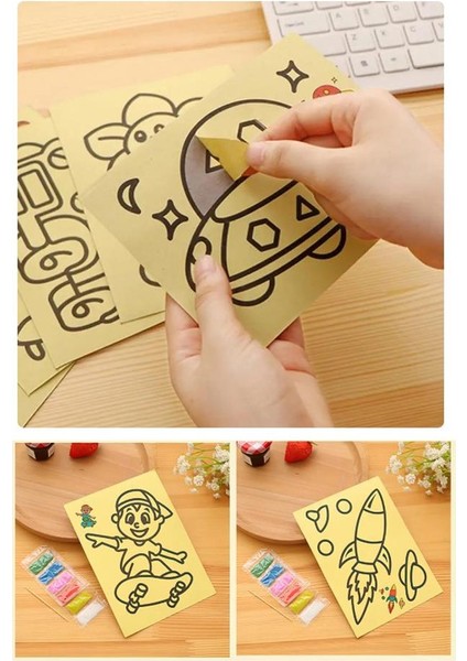 Kum Boyama Seti 1 Adet 20X30 cm A4 Boyutunda Büyük Boy Kum Boyama Çalışması Tuz Boyama Etkinlik
