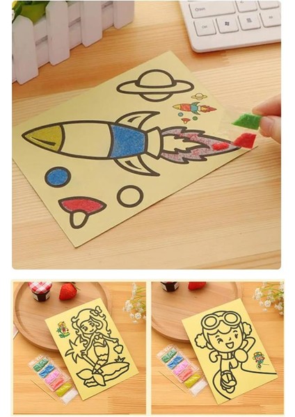 Kum Boyama Seti 1 Adet 20X30 cm A4 Boyutunda Büyük Boy Kum Boyama Çalışması Tuz Boyama Etkinlik