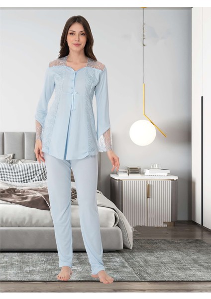 Dvina Effortt Lohusa Pijama Takımı Mavi - 8018