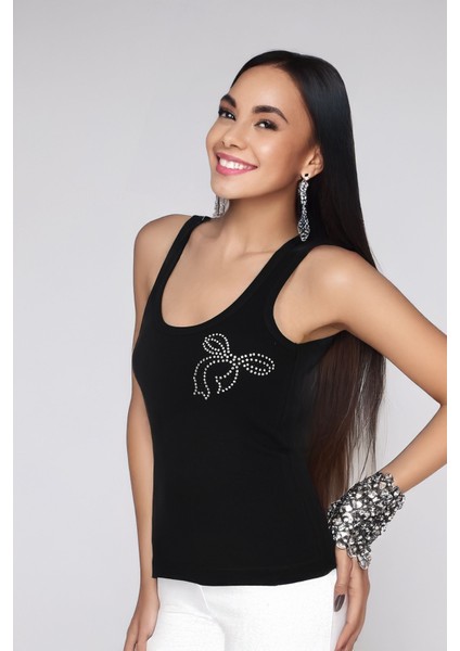 Siyah Taş Detaylı Askılı Kadın Bluz - Göz Alıcı Şıklık - Pia Velle modelleri