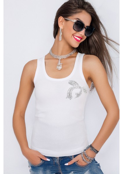 Beyaz Taş Fiyonk Detaylı Askılı Ribana Kadın Bluz - Pia Velle fiyatları