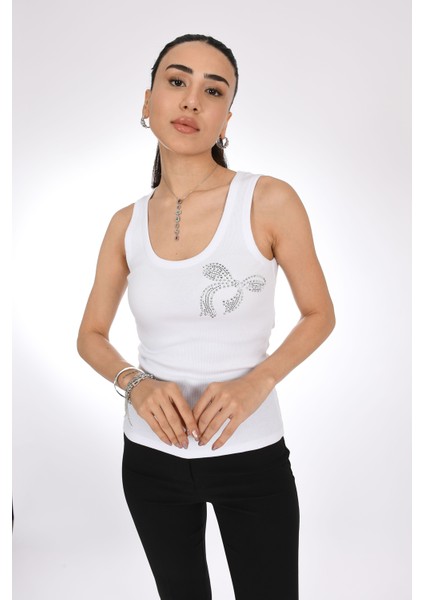 Beyaz Taş Fiyonk Detaylı Askılı Ribana Kadın Bluz - Pia Velle fırsatları