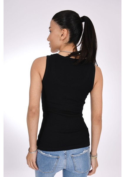 Siyah Taş Detaylı Askılı Kadın Bluz - Şık ve Modern - Pia Velle fırsatları