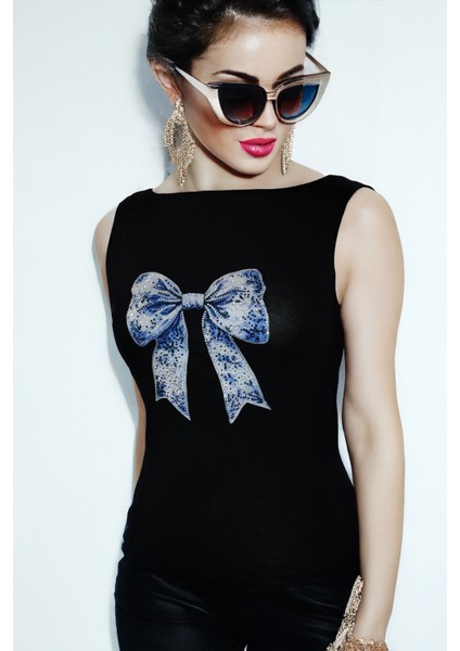 Siyah Mavi Fiyonk Detaylı Ribana Kadın Bluz - Pia Velle fiyatları