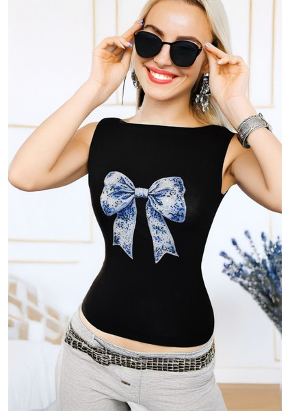 Siyah Mavi Fiyonk Detaylı Ribana Kadın Bluz - Pia Velle fırsatları