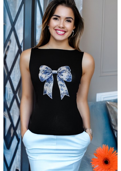 Siyah Mavi Fiyonk Detaylı Ribana Kadın Bluz - Pia Velle indirimleri