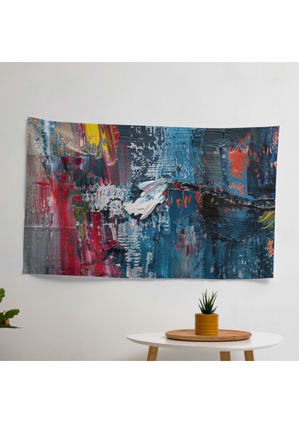 Cesur Fırça Darbeleri Soyut Duvar Örtüsü - Pamuk Sırt, Polyester Ön - Canlı Renkler -