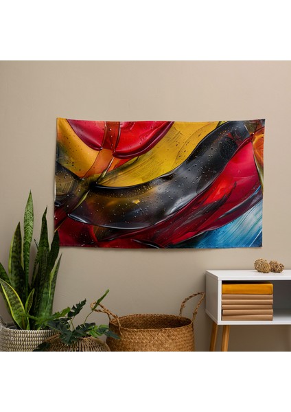 Kalın Fırça Darbeleriyle Soyut Sanat Duvar Örtüsü | Pamuk Sırt | Sertifikalı | Canlı modelleri