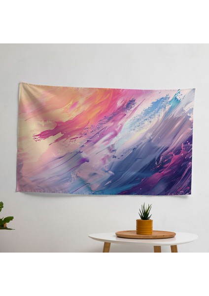 Pastel Soyut Sanat Duvar Örtüsü - Canlı Renkler, Ranforce Kumaş, Hafif Dekoratif Örtü