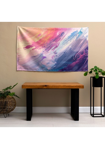 Pastel Soyut Sanat Duvar Örtüsü - Canlı Renkler, Ranforce Kumaş, Hafif Dekoratif Örtü