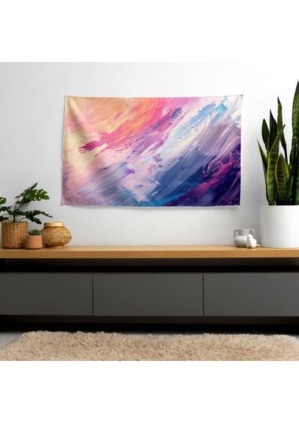 Pastel Soyut Sanat Duvar Örtüsü - Canlı Renkler, Ranforce Kumaş, Hafif Dekoratif Örtü