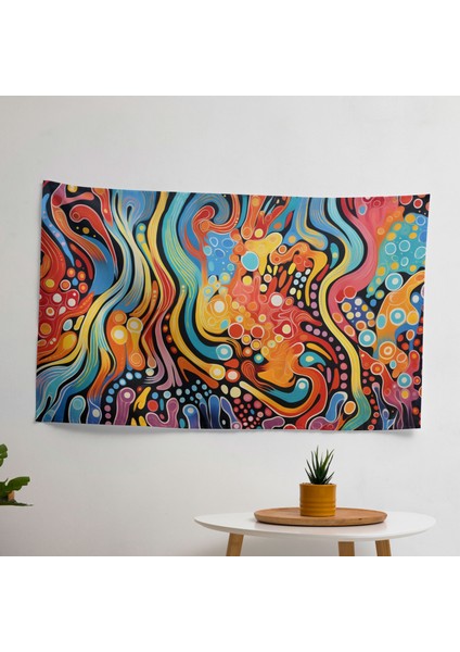 Canlı Soyut Aborijin Duvar Örtüsü - Hafif Pamuk ve Polyester Kumaş, Süblimasyon Baskı - Yatak