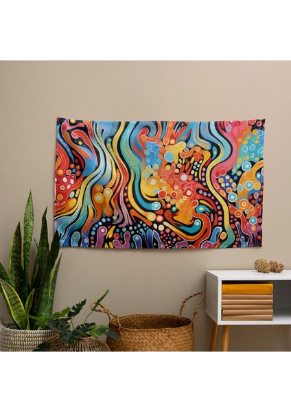 Canlı Soyut Aborijin Duvar Örtüsü - Hafif Pamuk ve Polyester Kumaş, Süblimasyon Baskı - Yatak fiyatları