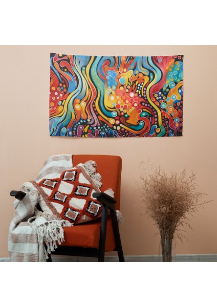 Canlı Soyut Aborijin Duvar Örtüsü - Hafif Pamuk ve Polyester Kumaş, Süblimasyon Baskı - Yatak modelleri