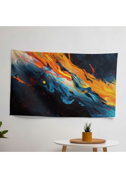 Dramatik Soyut Sanat Duvar Örtüsü - Pamuk Sırt, Polyester Ön, Ranforce Kumaş - Canlı