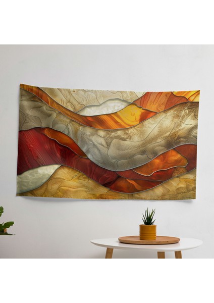 Soyut Organik Şekiller Duvar Örtüsü - Pamuk ve Polyester Kumaş, Canlı Renkler, Yatak