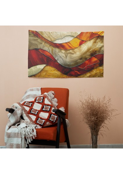 Soyut Organik Şekiller Duvar Örtüsü - Pamuk ve Polyester Kumaş, Canlı Renkler, Yatak fiyatları