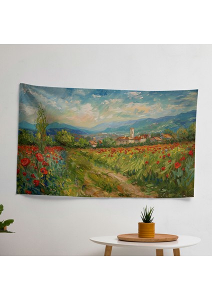 Modern Fransız Kırsal Duvar Örtüsü - Canlı Süblimasyon Baskı, Pamuk Sırtlı, Polyester Ön