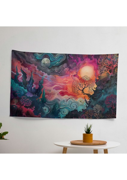 Gerçeküstü Soyut Sanat Duvar Örtüsü - Canlı Renkler, %100 Pamuk Sırt, Hafif Kumaş - Yatak