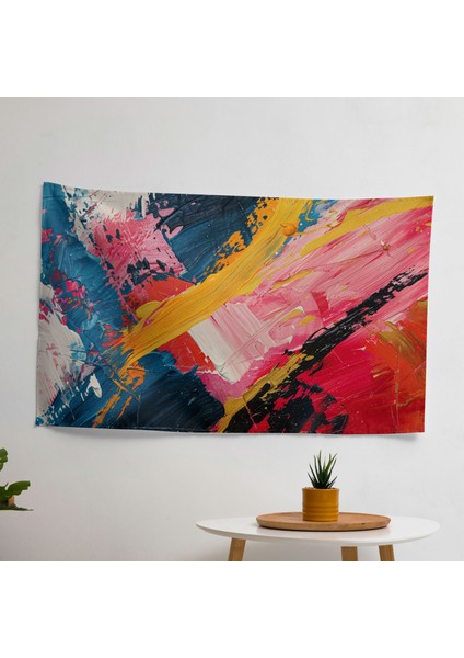Cesur Fırça Darbeleri Soyut Sanat Duvar Örtüsü - Pamuk Sırt, Polyester Ön, Ranforce Kumaş