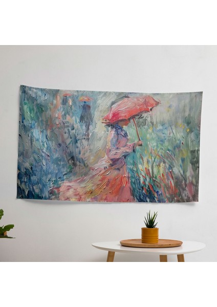 Empresyonist Duvar Sanatı Kadın ve Şemsiye Örtü - Pamuk ve Polyester Kumaş - Canlı