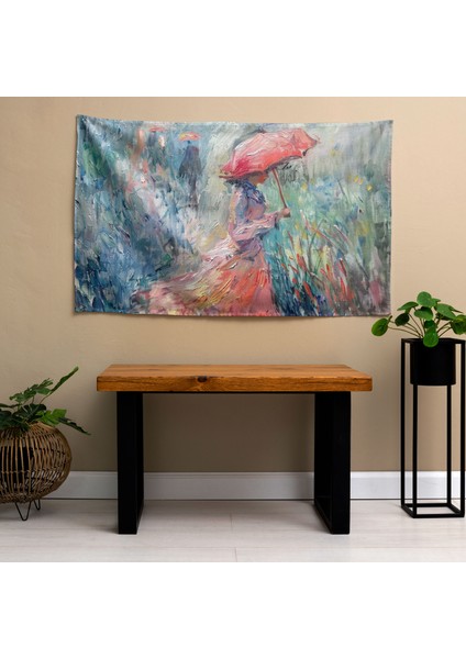 Empresyonist Duvar Sanatı Kadın ve Şemsiye Örtü - Pamuk ve Polyester Kumaş - Canlı modelleri