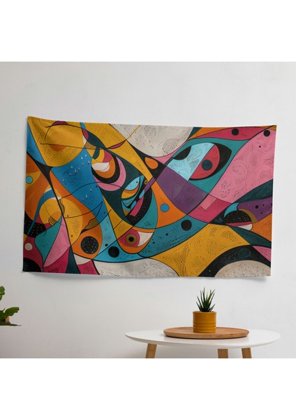 Organik Şekiller Soyut Sanat Duvar Örtüsü | Pamuk Sırt ve Polyester Ön | Canlı Renkler